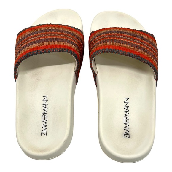 Zimmermann Beach Stripe Woven Raffia Pool Slides Red and Orange Sandals Women 39 - Picture 9 of 16